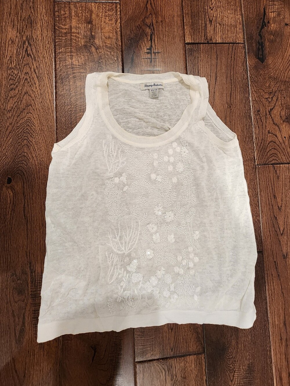 Cream Beaded, Embroidered Sleeveless Tank Top